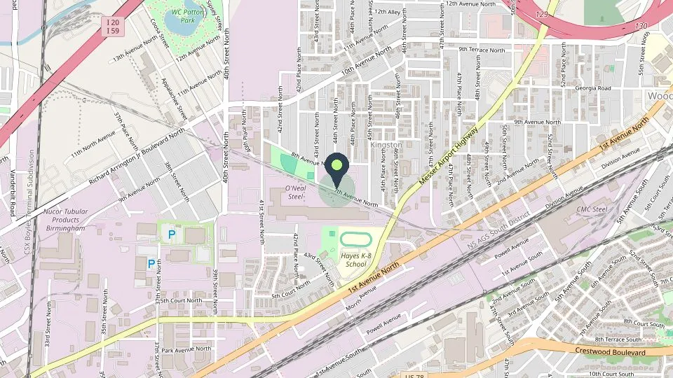 Map showing the Harvest facility at 4400 7th Avenue North in the Kingston neighborhood of Birmingham
